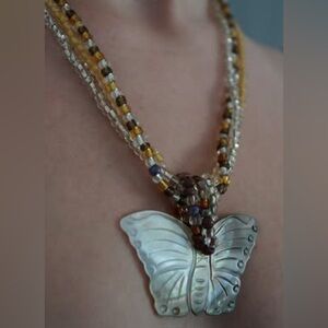 Hand Made Bohemian Butterfly Pendant Beaded Necklace
